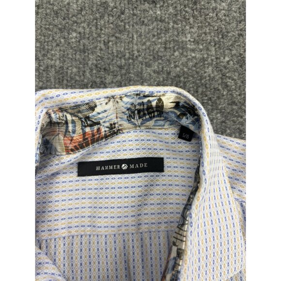 Hammer Made Shirt Mens Small White Blue Yellow Geometric Long Sleeve Cotton - Picture 2 of 7